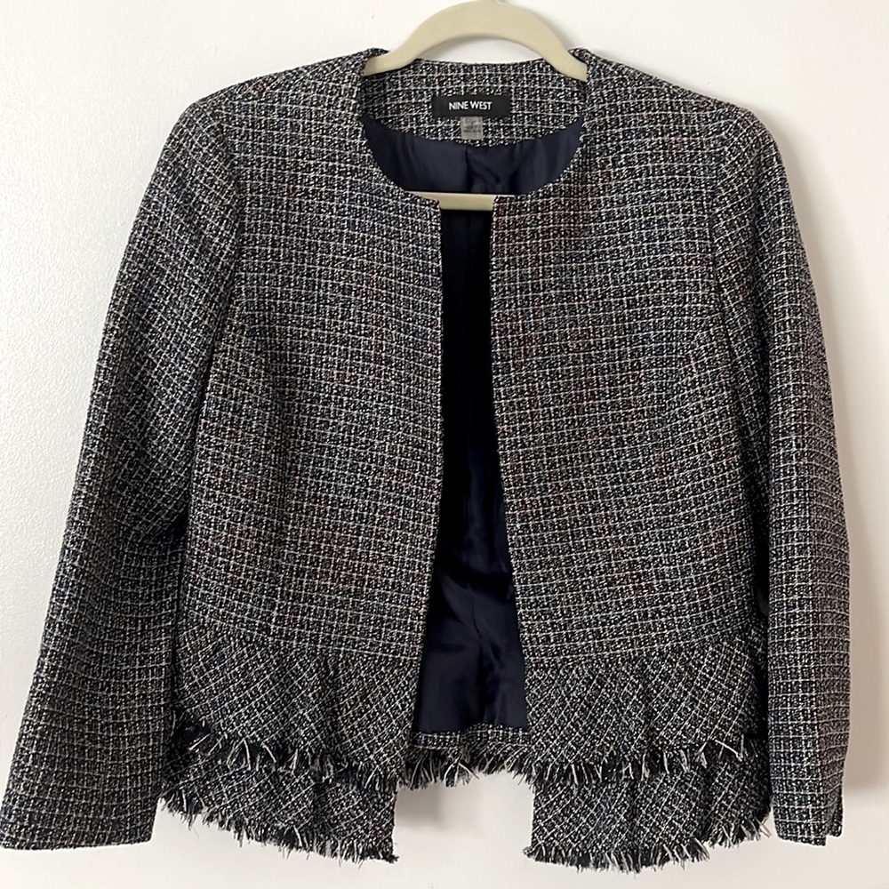 NINe WEST | Women’s Jewel Neck Tweed Suit Jacket Bottom Ruffle NWOT/NEW Size 4